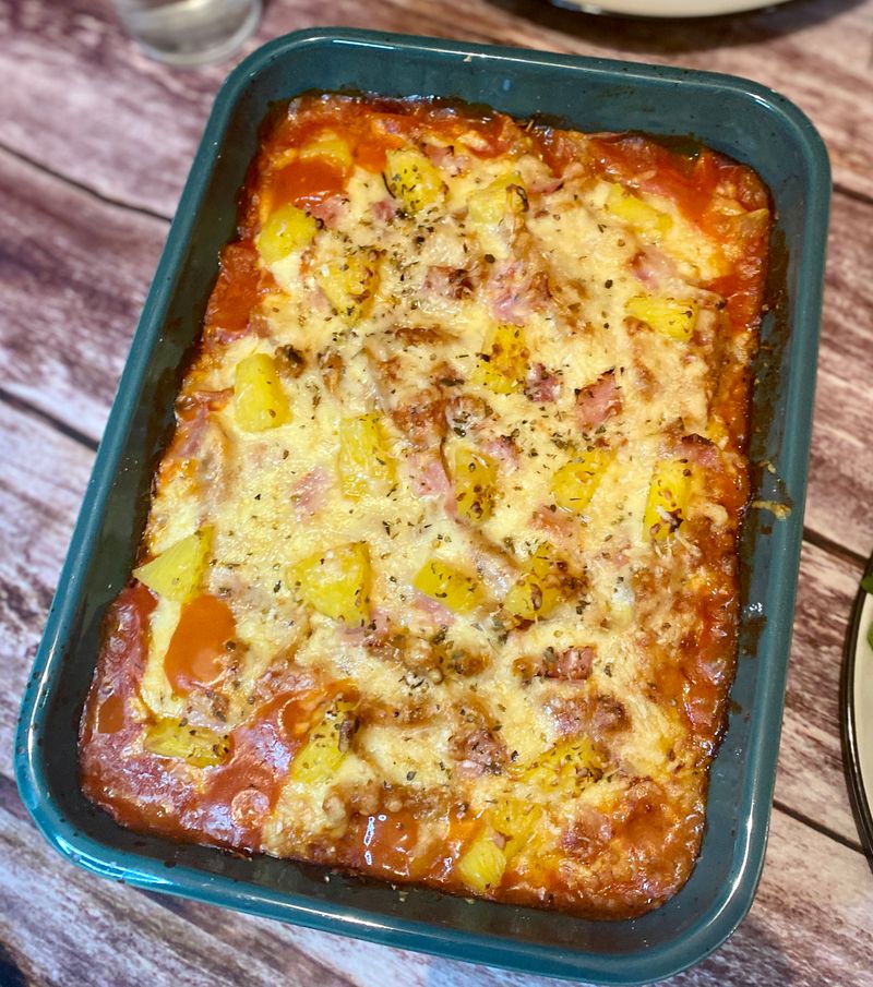Hawaiian Pizza Pasta Bake