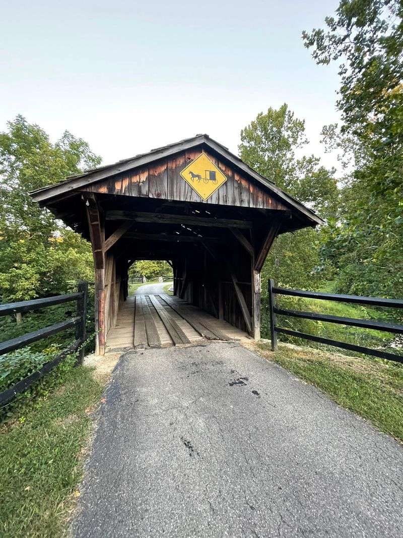 The Covered Bridge, Pond, And Waterfall