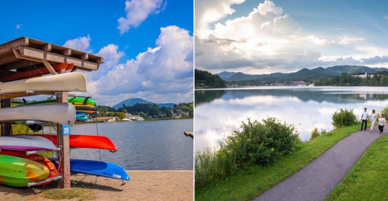 The North Carolina Lakeside Village Where Kayaks Outnumber Cars On Fall Weekends