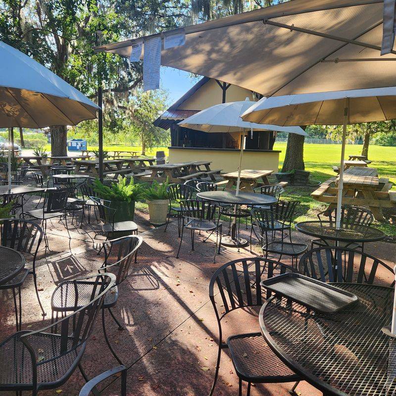 The Outdoor Biergarten Seating Area Is Larger Than It Looks From The Road