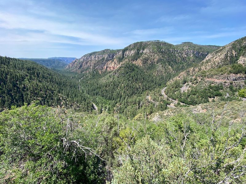 The Winding Switchback Road Far Below