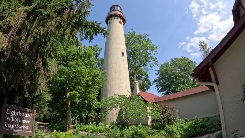 The climb ends with a high view over the shoreline