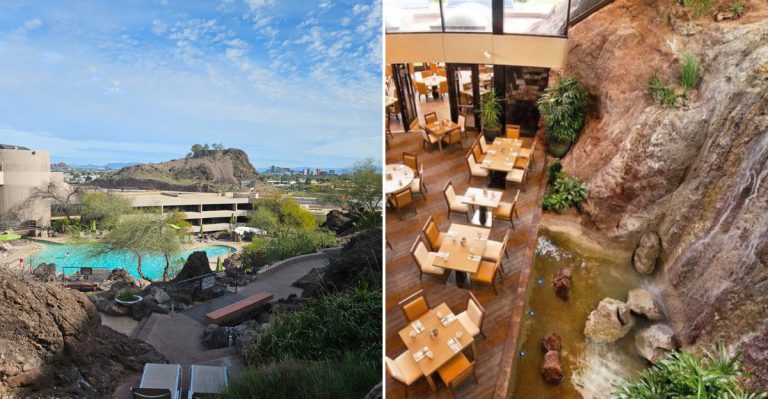 This Arizona Restaurant Features A Stunning Waterfall Inside With Lakeside Views