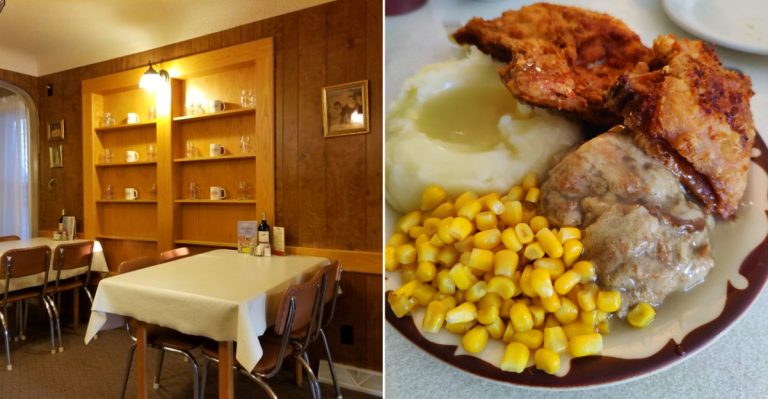 The cozy interior of Iva’s Chicken Dinners and their dinner
