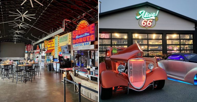 This Epic Illinois Car Museum & Grill Lets You Eat Among Classic Cars Beneath The World’s Largest Route 66 Shield