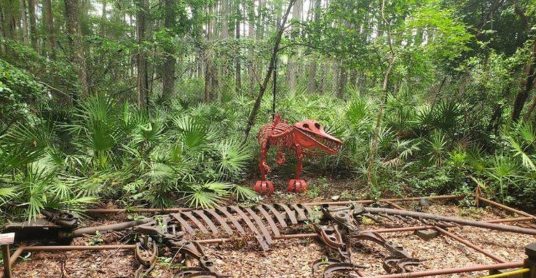 This Florida Museum In Tallahassee Lets You Zipline Over Swamps And Walk Among Recycled Metal Dinosaurs