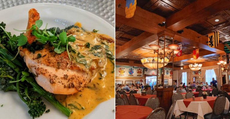 Tasty chicken and the interior of The Bavarian Inn Restaurant Michigan