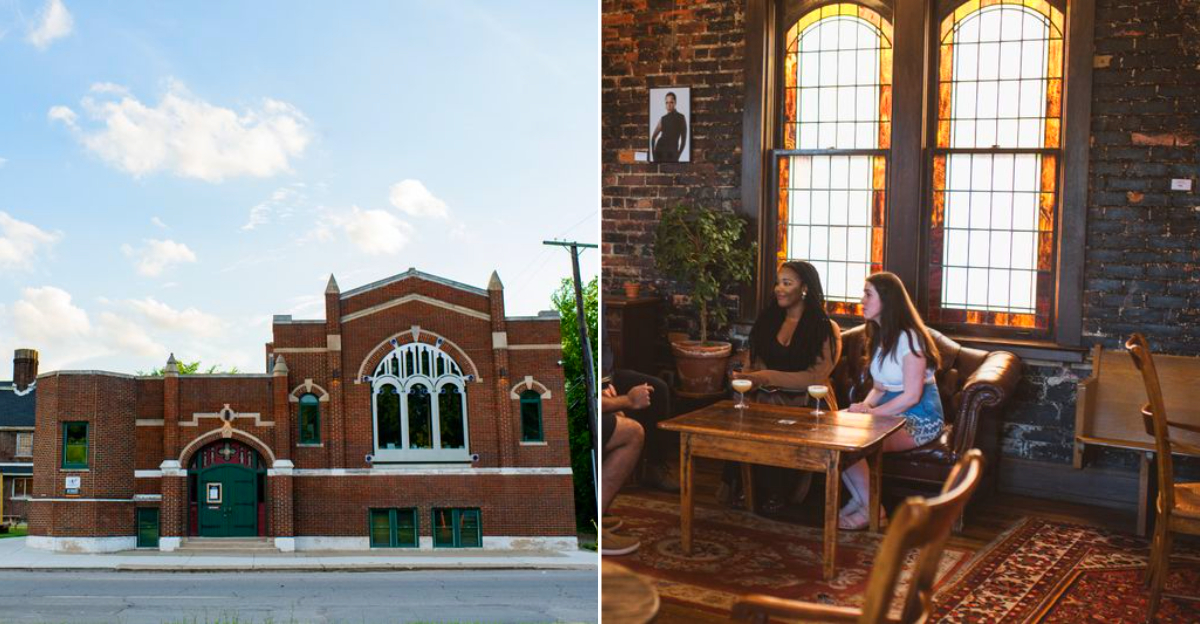 The atmospheric gothic interiot of The Congregation cafe in Michigan