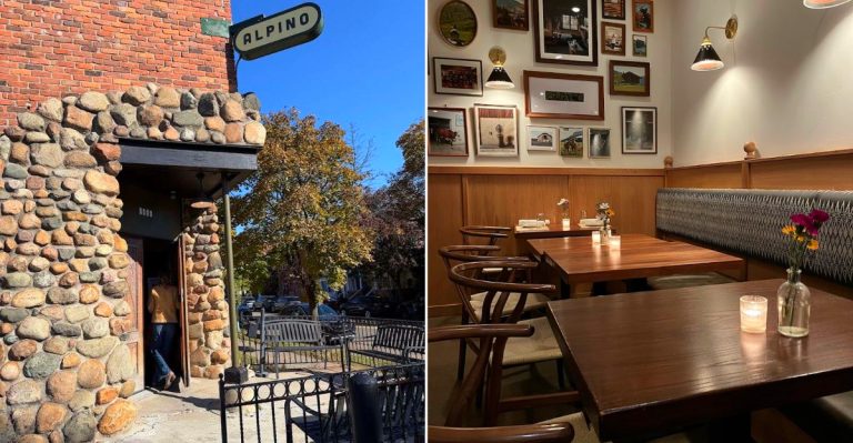 Outside and inside of the Alpino restaurant