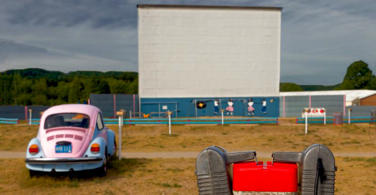 The screen at the vintage Cherry Bowl Drive-In Theatre