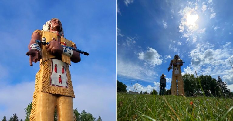 The large statue of native American in Hiawatha, Michigan