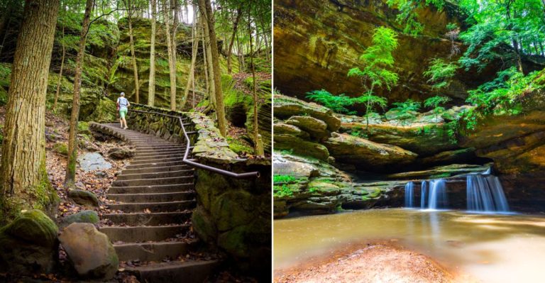 This Ohio Trail Leads To A Massive Cave With An Otherworldly Waterfall