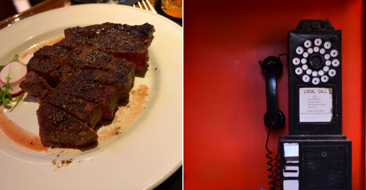 The tasty steaks at the London Chop House and their working phone-booths