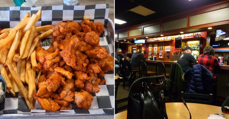 Interior of Embassy Bar & Grill and their tasty food