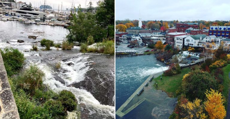This Small Maine Waterfall Flows Right Into One Of The State’s Prettiest Harbors
