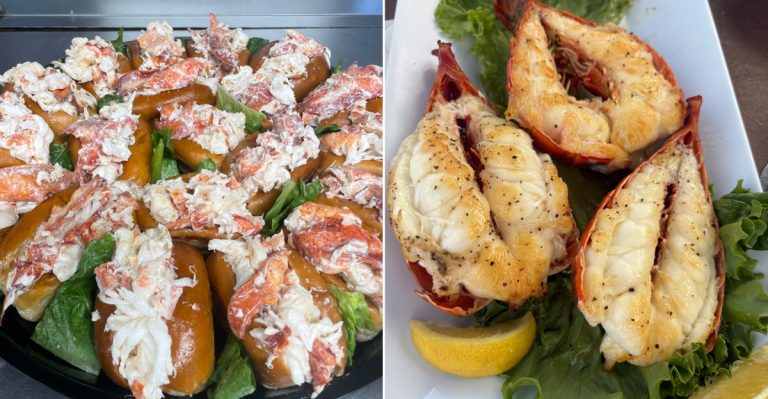 A buttery lobster roll on a toasted split-top bun from The Lobster Roller in Delaware, Ohio.