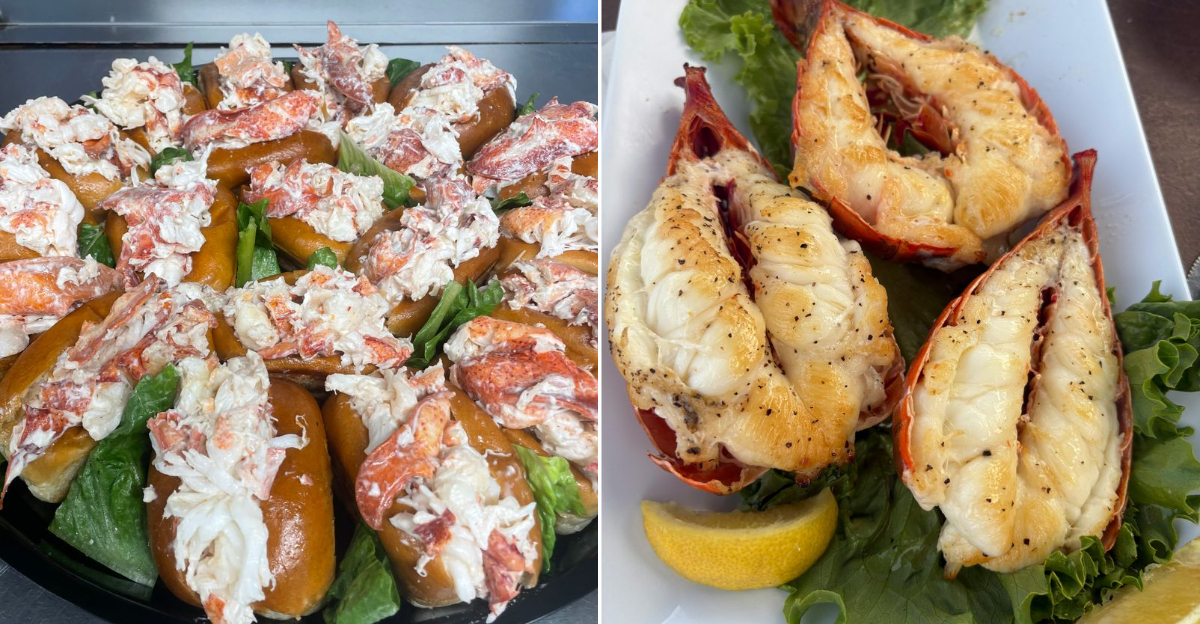A buttery lobster roll on a toasted split-top bun from The Lobster Roller in Delaware, Ohio.