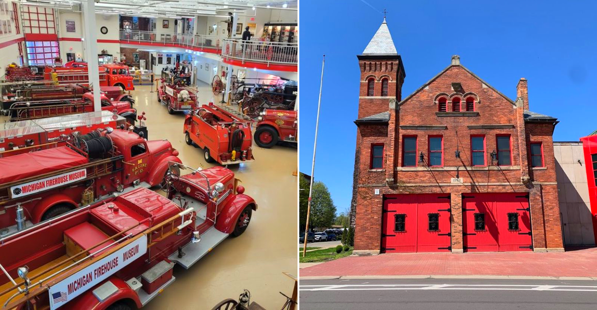 Inside and outside of Michigan Firehouse Museum