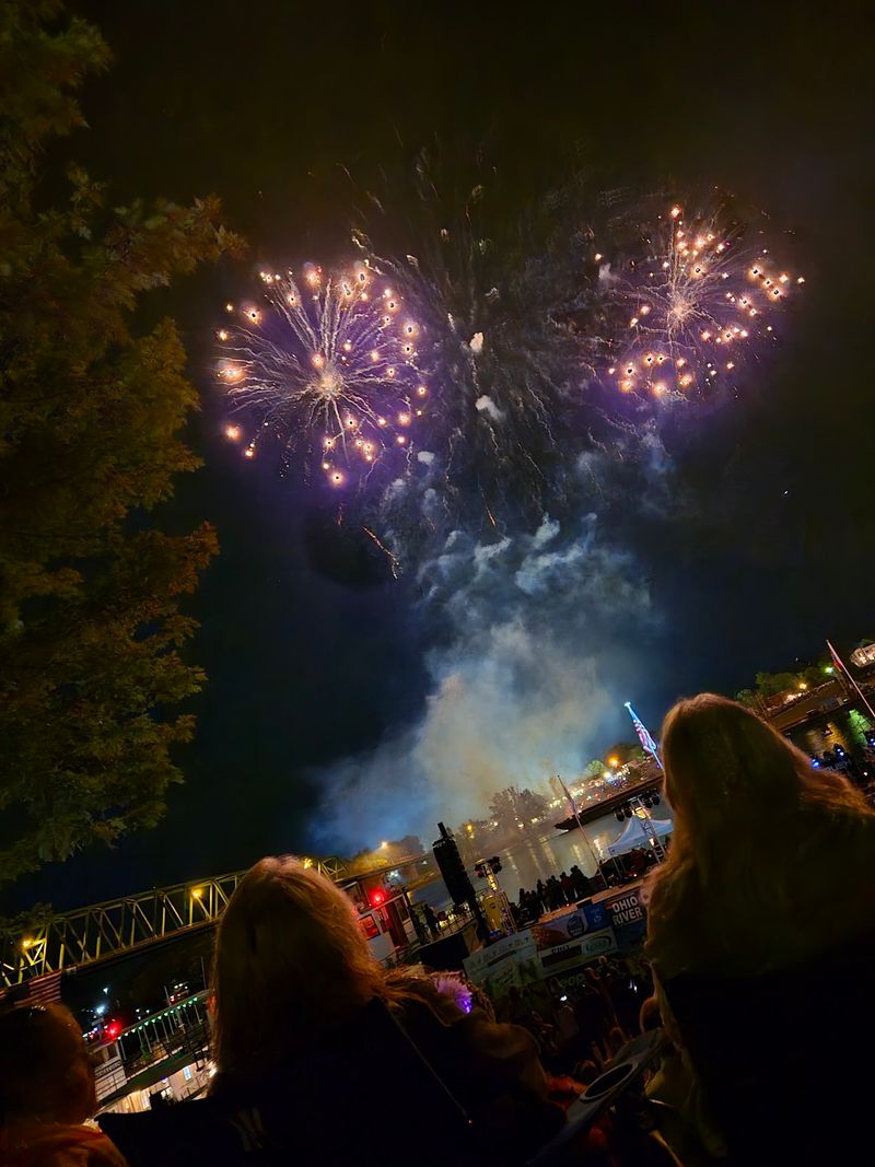Three Fireworks Shows Reflected On Moving Water Three Fireworks Shows Reflected On Moving Water