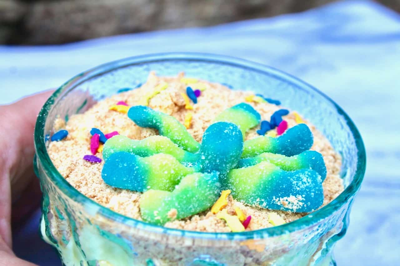 beach theme birthday party dessert sand cups mermaid pool