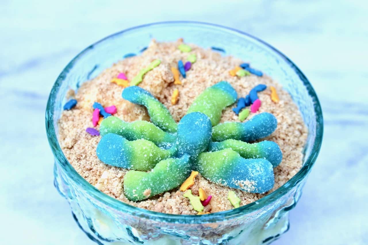 beach theme birthday party dessert sand cups mermaid pool