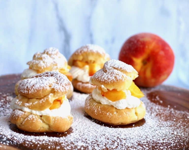 the ultimate cream puffs with peach chantilly cream whipped cream