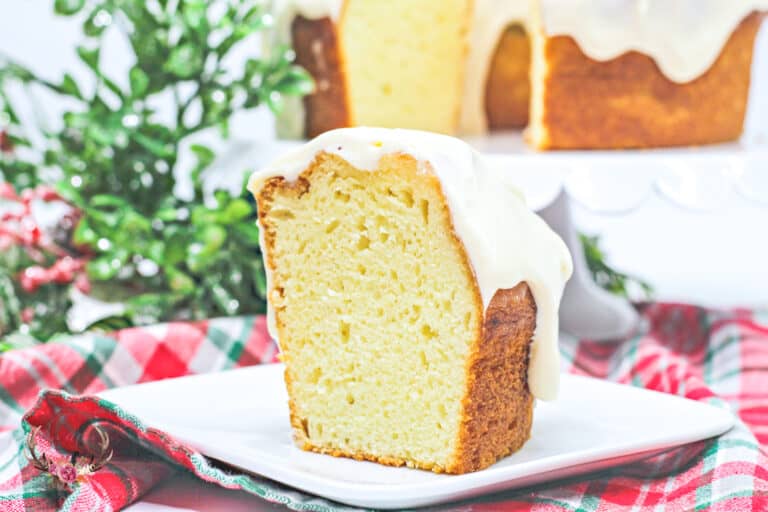 eggnog cake with boozy cream cheese frosting