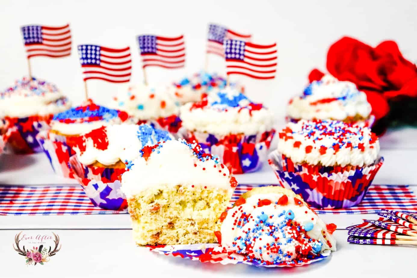 Red, White & Blue Cupcakes are perfect for Memorial Day and Fourth of July parties.
