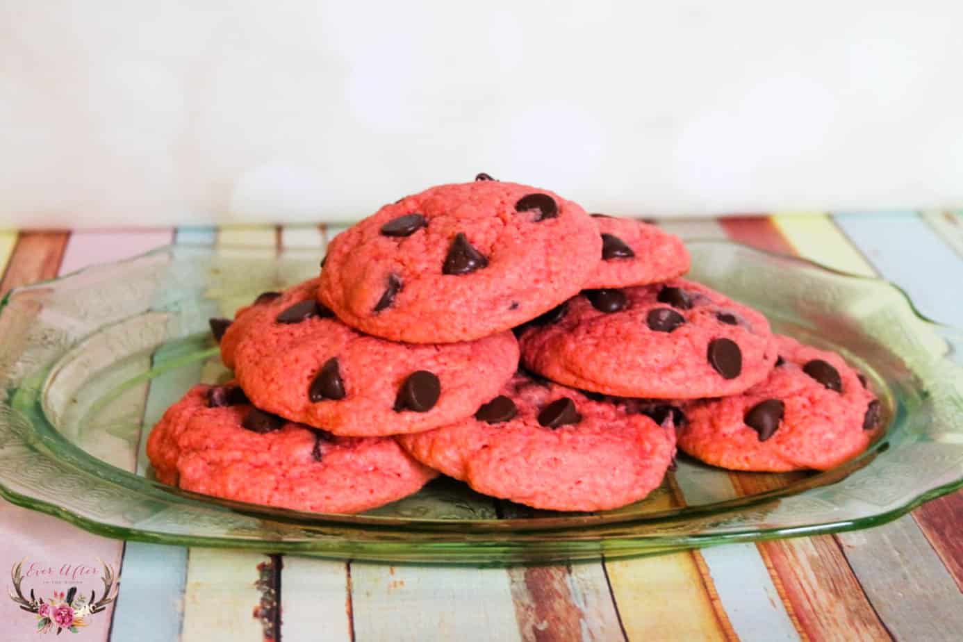 I love making desserts that are pretty to look at and also taste amazing too. My husband loves a classic red velvet cake or cookie. I decided to make a pink velvet cookie with chocolate chips. These cookies are soft and delicious and will be the perfect touch to a Valentine’s Day dessert.