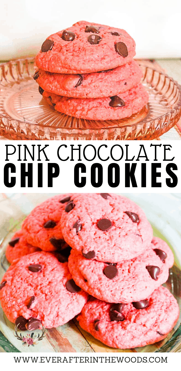 I love making desserts that are pretty to look at and also taste amazing too. My husband loves a classic red velvet cake or cookie. I decided to make a pink velvet cookie with chocolate chips. These cookies are soft and delicious and will be the perfect touch to a Valentine’s Day dessert.