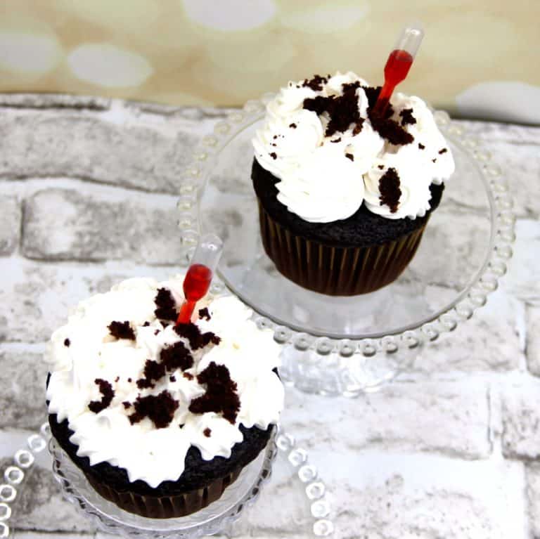squeezable red velvet syrup into cake
