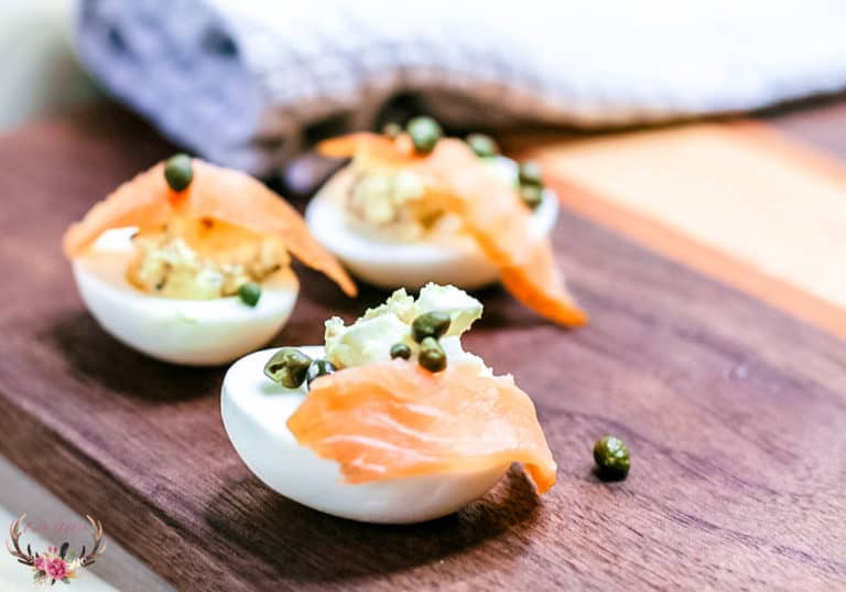 low carb salmon topped eggs with capers