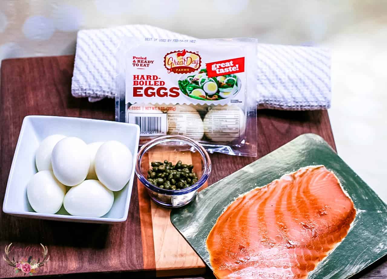 low carb salmon topped eggs with capers
