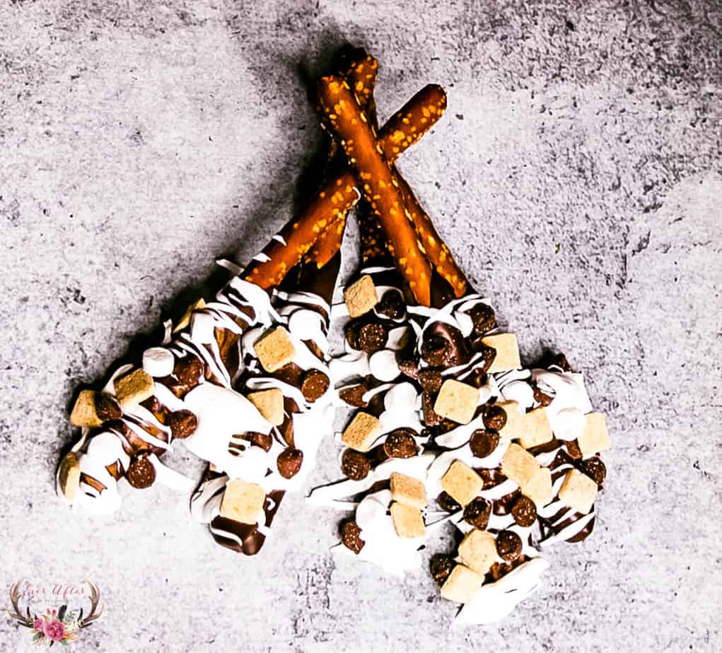 s'mores pretzel with chocolate, marshmallow and graham cracker 