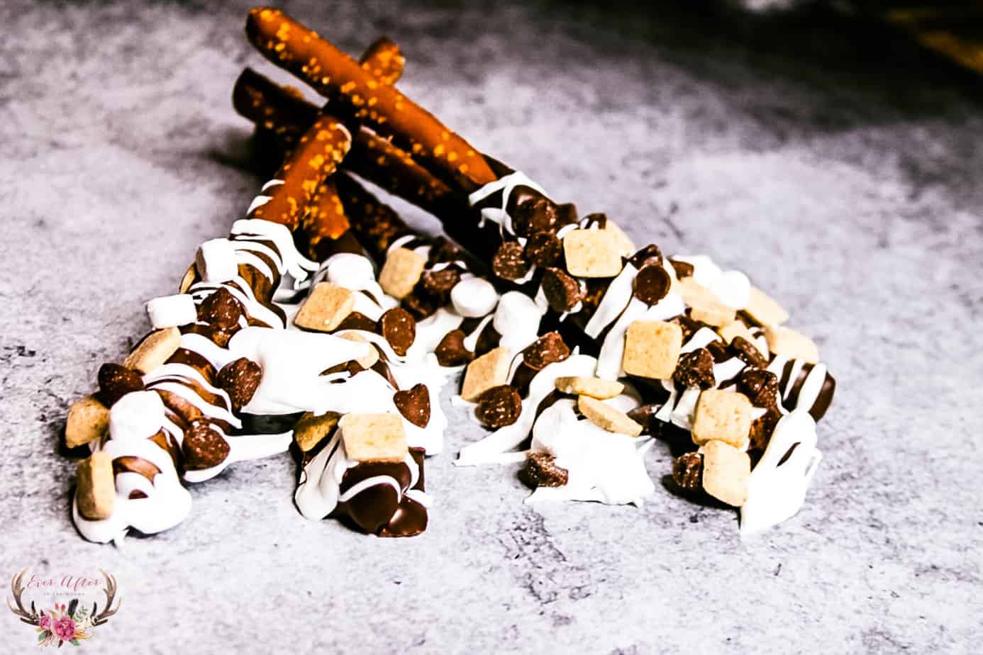 s'mores pretzel with chocolate, marshmallow and graham cracker 