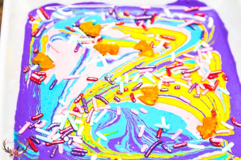 unicorn poop rainbow dip for unicorn inspired birthday parties